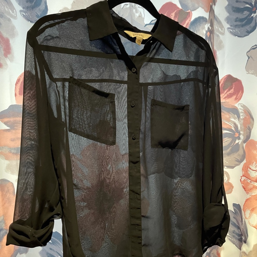 Decree Sheer Black Button-Up Blouse